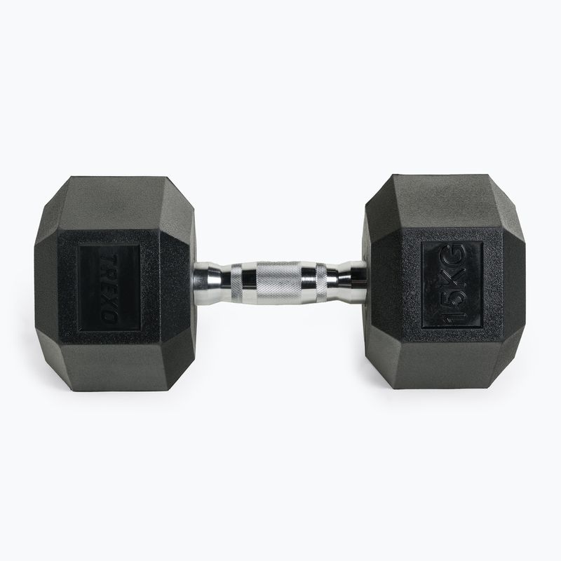Ganteră cauciucată  XTREXO Hex HXD150 15 kg 5