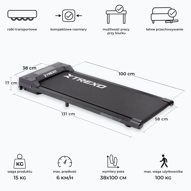 Bandă de alergare electrică XTREXO Walking Pad W100 neagră 3